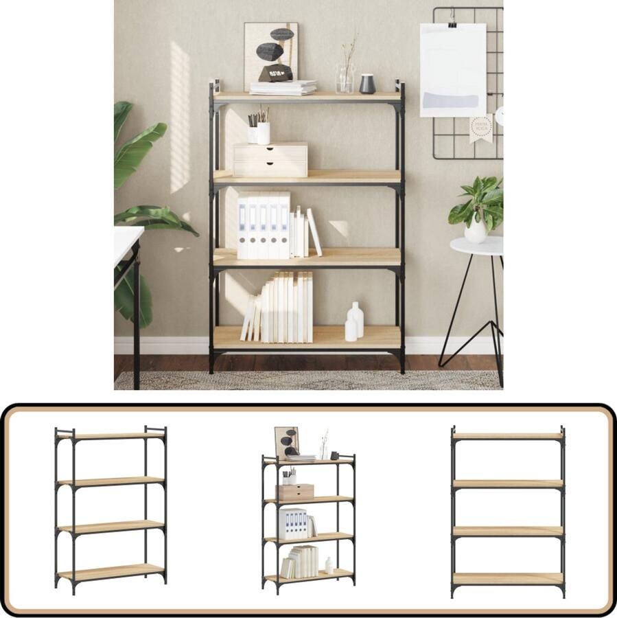 VidaXL Boekenkast 4-Laags Sonoma Eiken 80x30x120 cm Boekenkast Houten Kast Bibliotheek Eiken Kleur Designkast Woonkamermeubilair Opslagoplossing