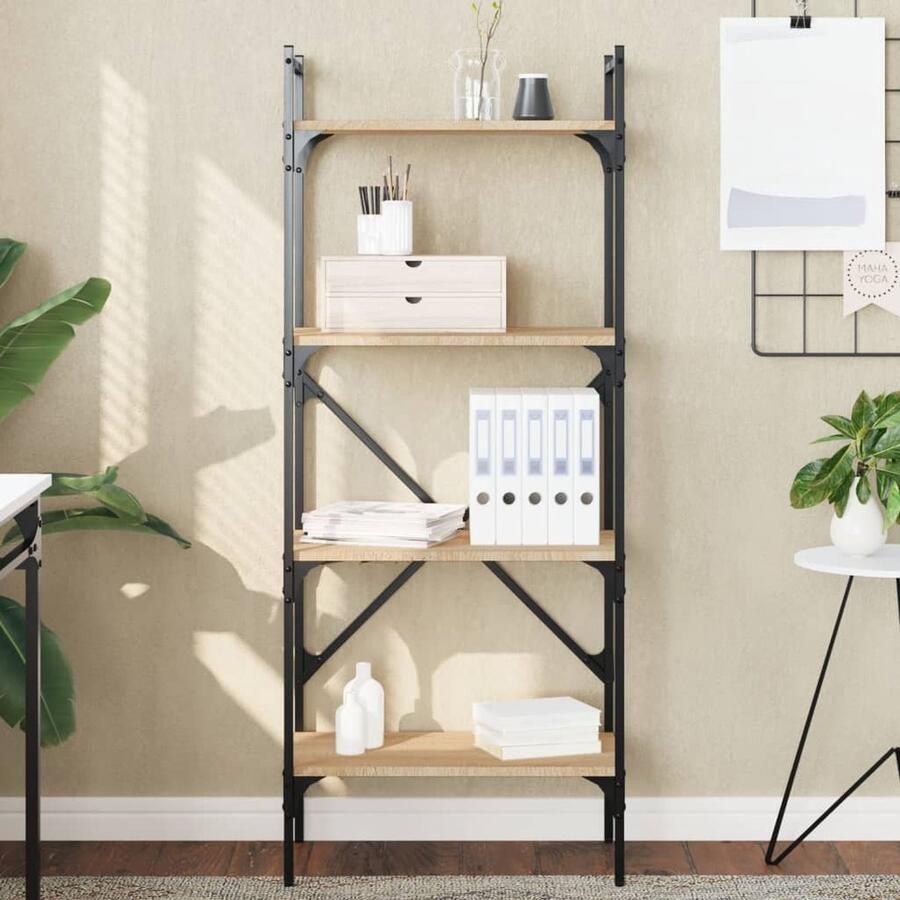 VidaXL Boekenkast 4-laags Sonoma Eiken Boekenkast Houten Boekenkast Boekenplank Bibliotheek Woonkamerdecoratie Salonmeubel Opbergsysteem Organisatie Bruine Boekenkast - Foto 2