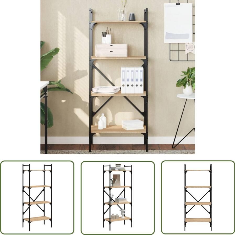 VidaXL Boekenkast 4-laags Sonoma Eiken Boekenkast Houten Boekenkast Boekenplank Bibliotheek Woonkamerdecoratie Salonmeubel Opbergsysteem Organisatie Bruine Boekenkast