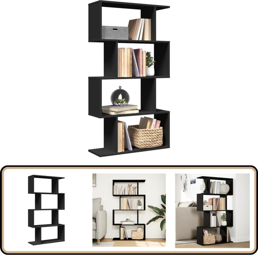 VidaXL Boekenkast 4-laags Zwart 70x24x129 cm Boekenkast Boekenkasten Boeken Plank Schappenkast