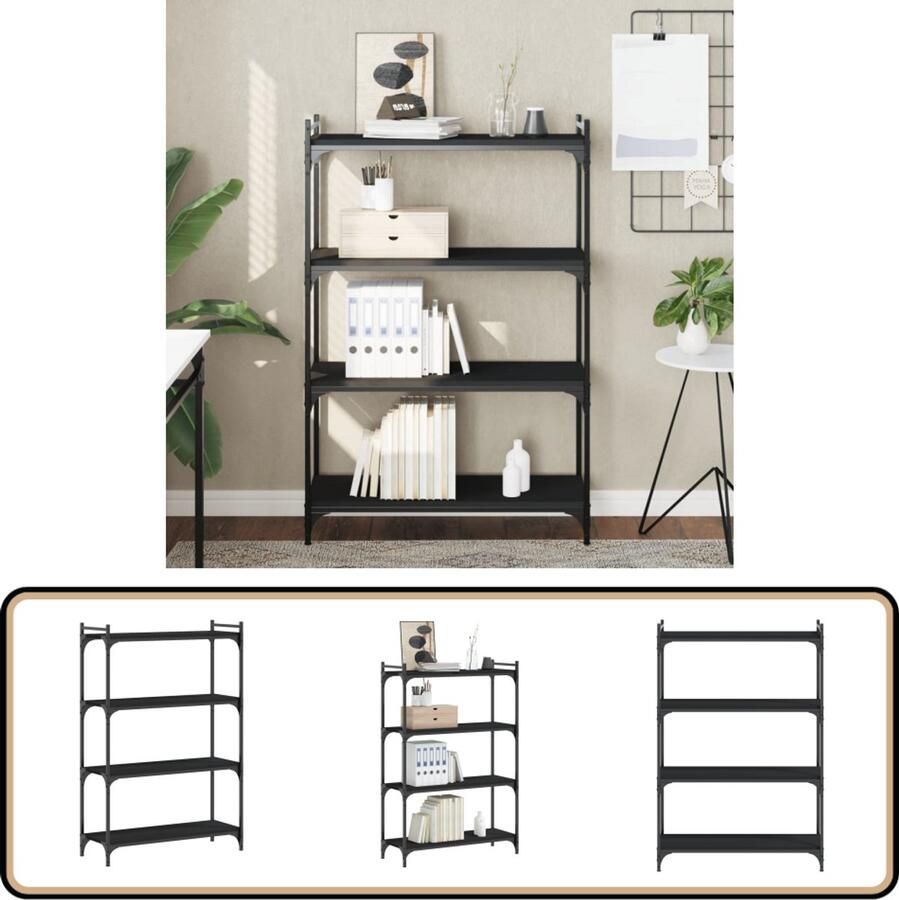 VidaXL -Boekenkast-4-laags-80x30x120-cm-bewerkt-hout-zwart - Foto 2