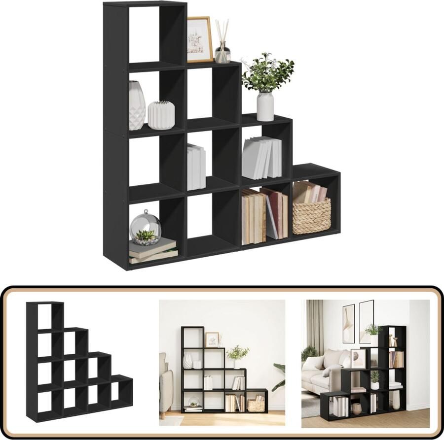 VidaXL Boekenkast 4-laags Zwart Hout 131 5x29x131 5 cm Boekenkast Boekenkasten Boeken Plank Schappenkast