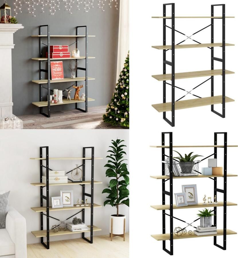 VidaXL Boekenkast 4 schappen 100x30x140 cm bewerkt hout sonoma eiken Boekenkast Boekenkasten Kast Kasten