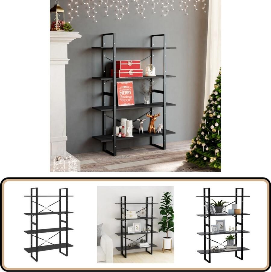 VidaXL Boekenkast 4 schappen 100x30x140 cm Grijs Boekenkast Houten Boekenkast Grijze Boekenkast Industrieel Design Boekenplank