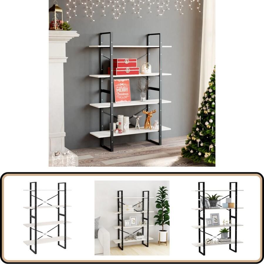 VidaXL Boekenkast 4 Schappen 100x30x140 cm Wit Boekenkast Houten Boekenkast Grenoble Hout Witte Boekenkast Opslagruimte Industrieel Design Bibliotheek Woonaccessoires Livingroomdecor