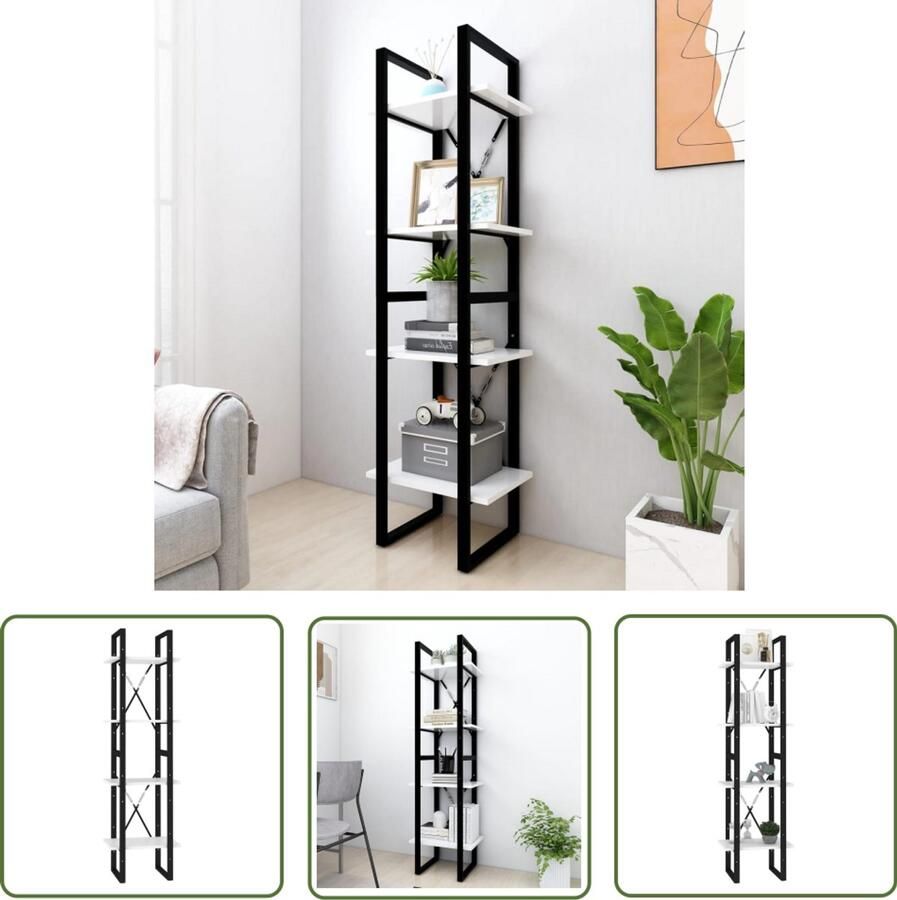 VidaXL Boekenkast 4 schappen 40x30x140cm Wit Boekenkast Industrieel Design Houten Boekenkast Witte Boekenkast Boekenplank Opslagruimte Woonkamerdecoratie Slaapkamermeubilair Vintage Stijl Scandinavische Stijl