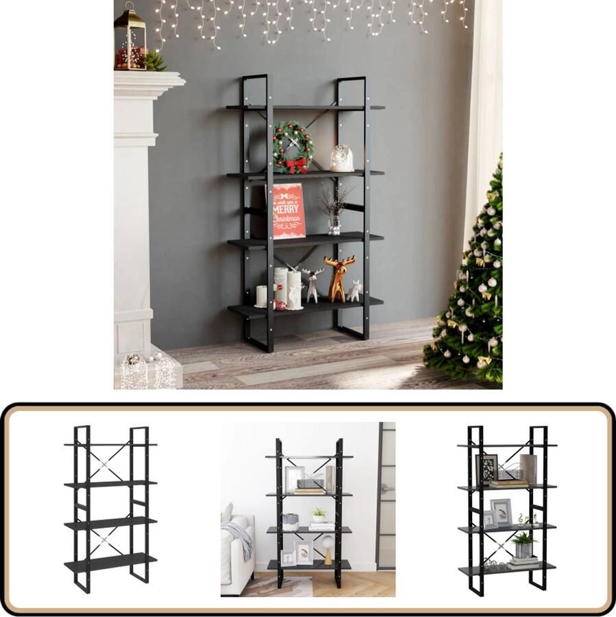 VidaXL Boekenkast 4 Schappen 80x30x140 cm Grijs Boekenkast Bibliotheek Houten Boekenkast Industrieel Design Opbergkast Woonaccessoires Interieurbouw