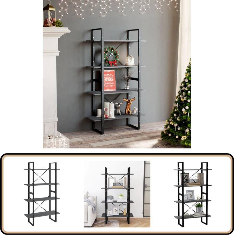VidaXL Boekenkast 4 schappen 80x30x140 cm Grijs Boekenkast Industrieel Design Houten Boekenkast Grijze Boekenkast Bibliotheek