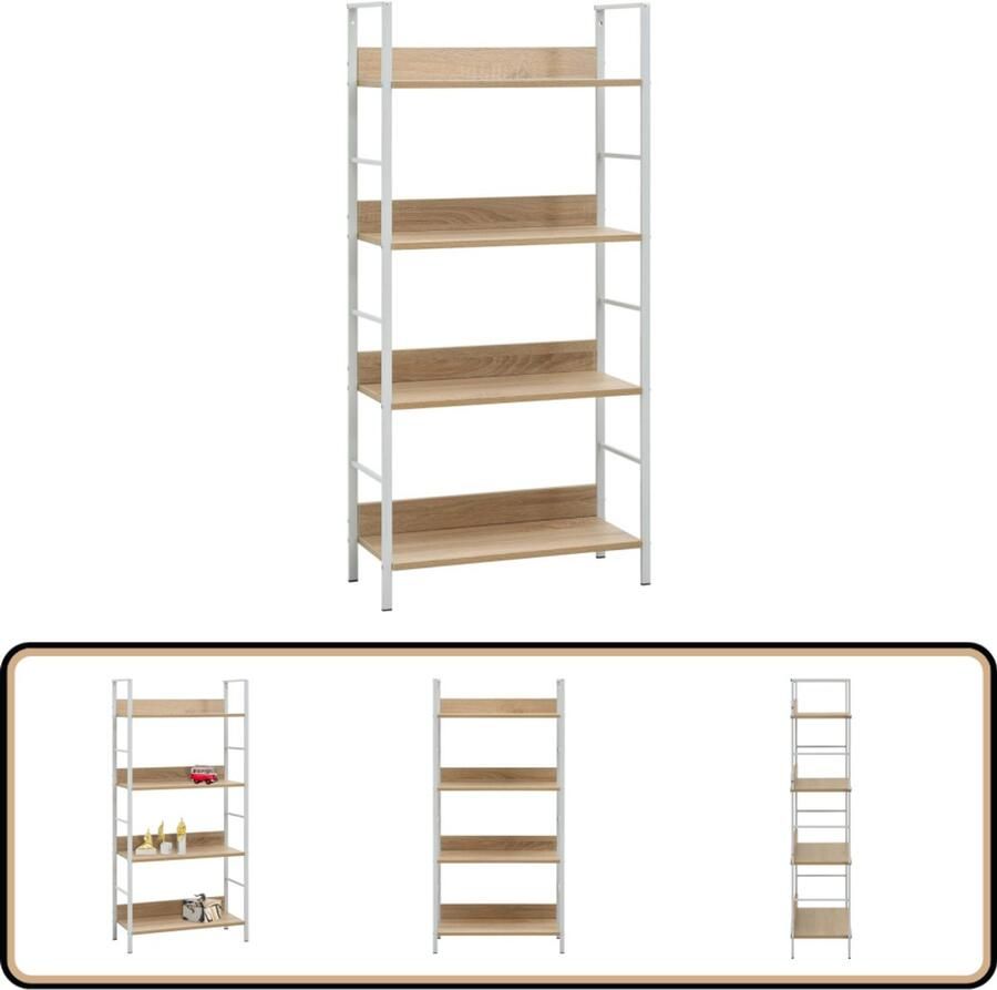 VidaXL Boekenkast 4 schappen Eiken en Wit 60x124 5 cm Boekenkast Schapenkast Houten Kast Industrieel Meubilair Opbergkast