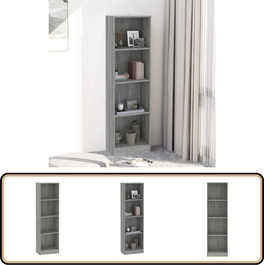 VidaXL Boekenkast 4 schappen Grijs Sonoma Eiken Boekenkast Kast Bibliotheek Houten Kast Grijze Boekenkast