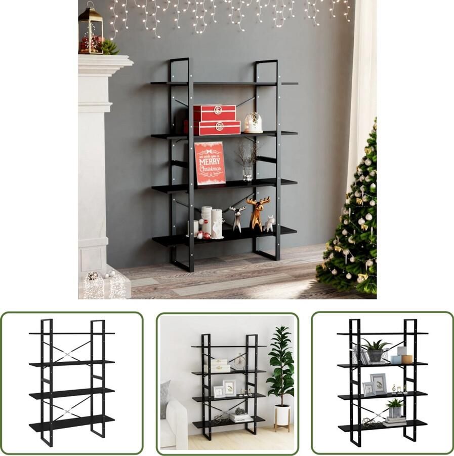 VidaXL Boekenkast 4 schappen Zwart 100x30x140 cm Boekenkast Industrieel Houten Boekenkast Zwarte Boekenkast Spaanplaat Boekenkast Opbergkast - Foto 2