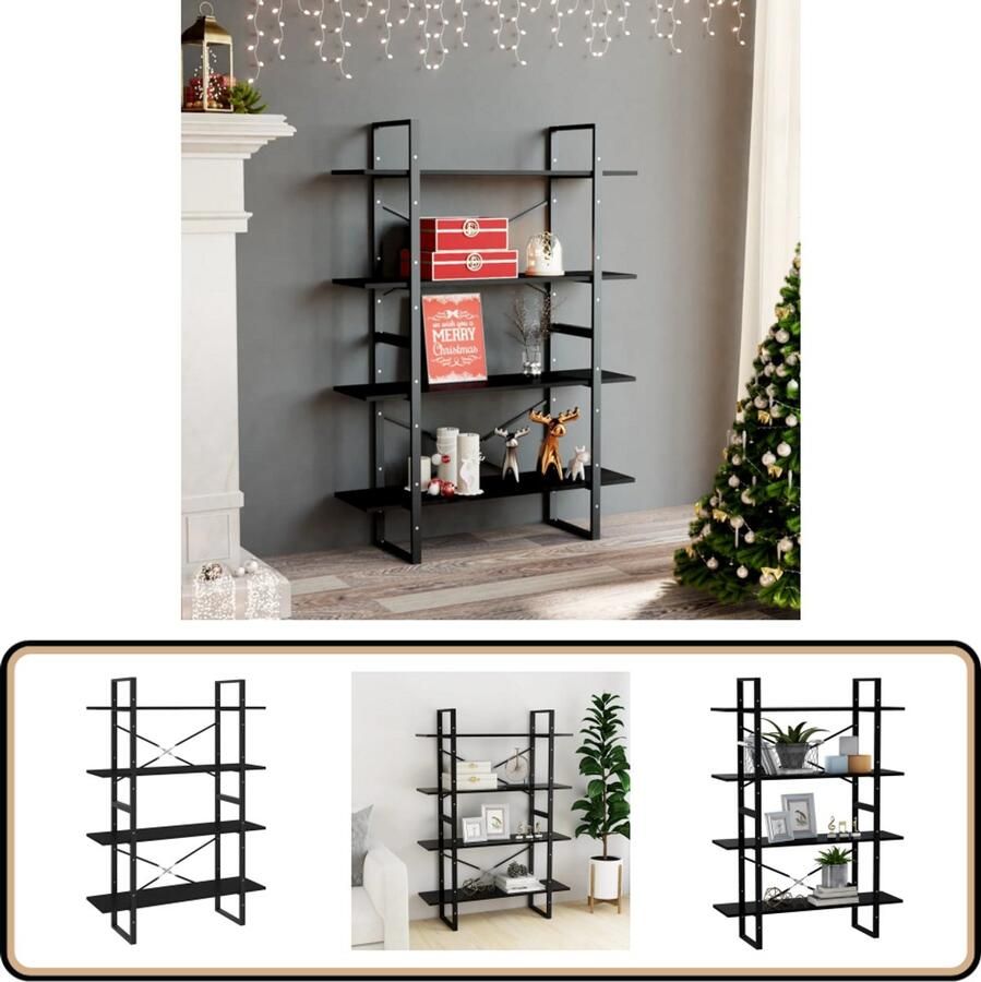 VidaXL Boekenkast 4 schappen Zwart 100x30x140 cm Boekenkast Industrieel Houten Boekenkast Zwarte Boekenkast Spaanplaat Boekenkast Opbergkast