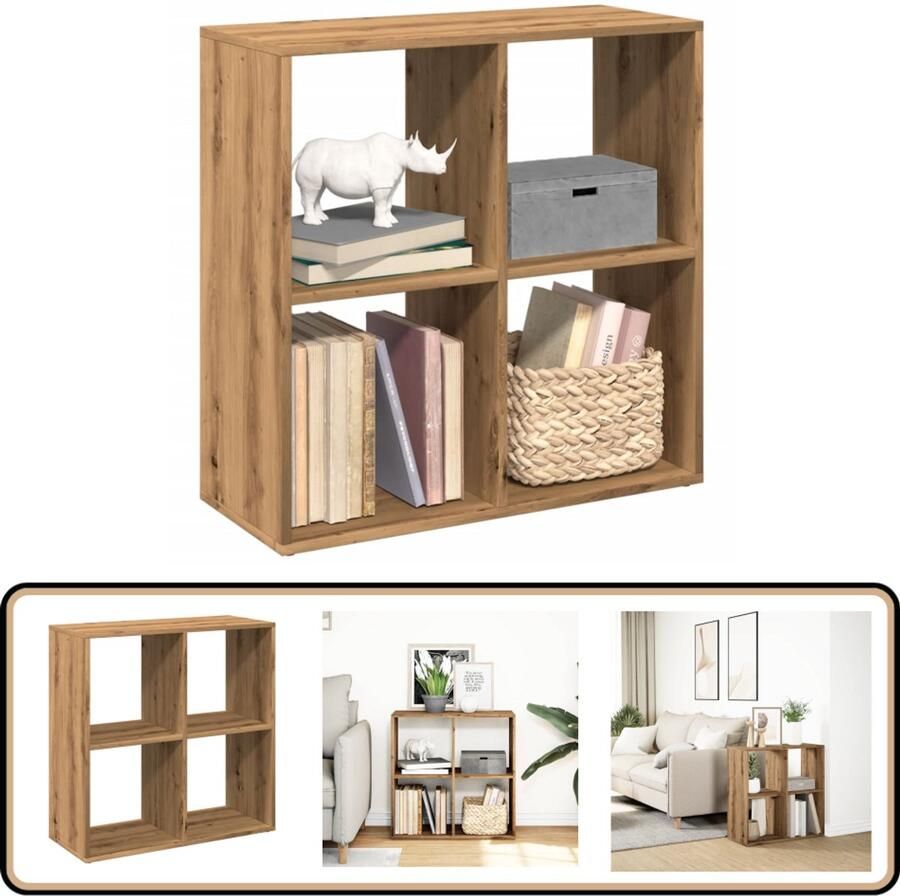 VidaXL boekenkast 4 vakken artisan eiken Boekenkast Boekenkasten Boeken Plank Schappenkast