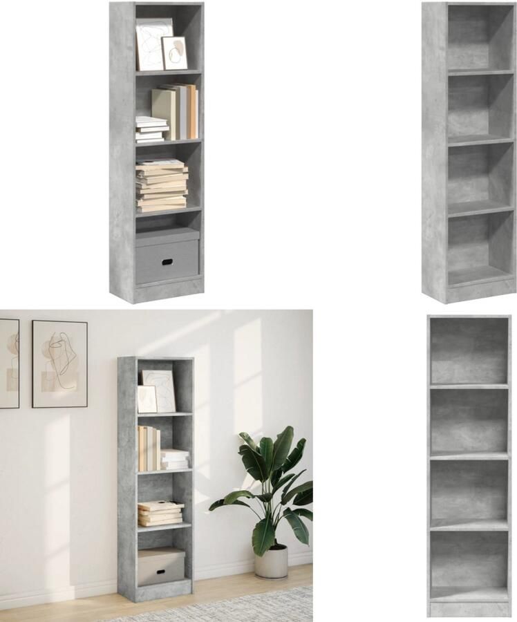 VidaXL Boekenkast 40x24x143 cm bewerkt hout betongrijs Boekenkast Boekenkasten Boeken Plank Schappenkast