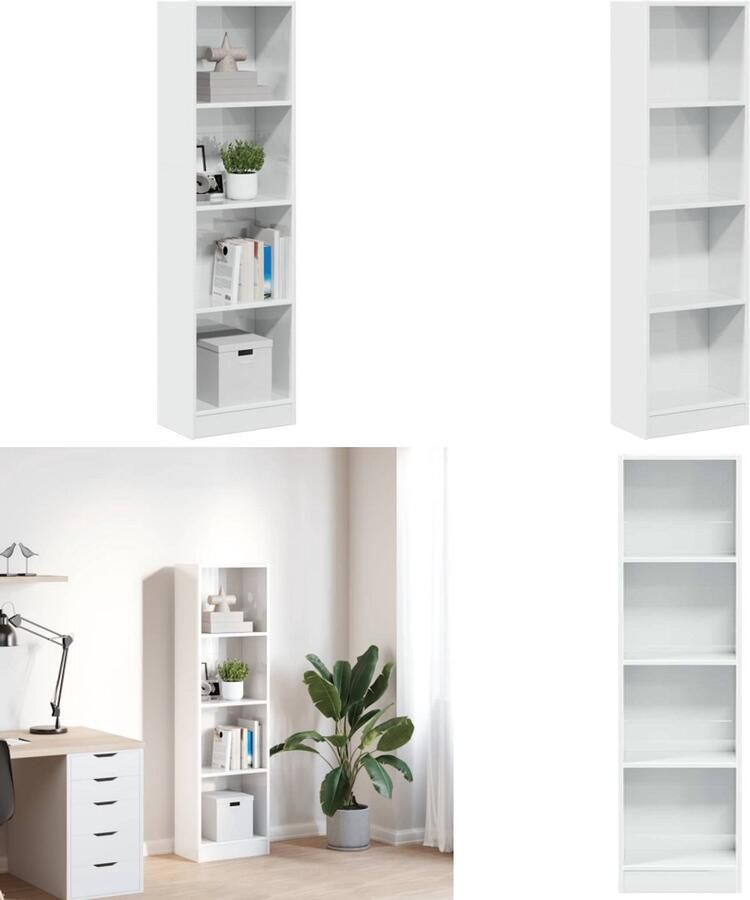 VidaXL Boekenkast 40x24x143 cm bewerkt hout hoogglans wit Boekenkast Boekenkasten Boeken Plank Schappenkast