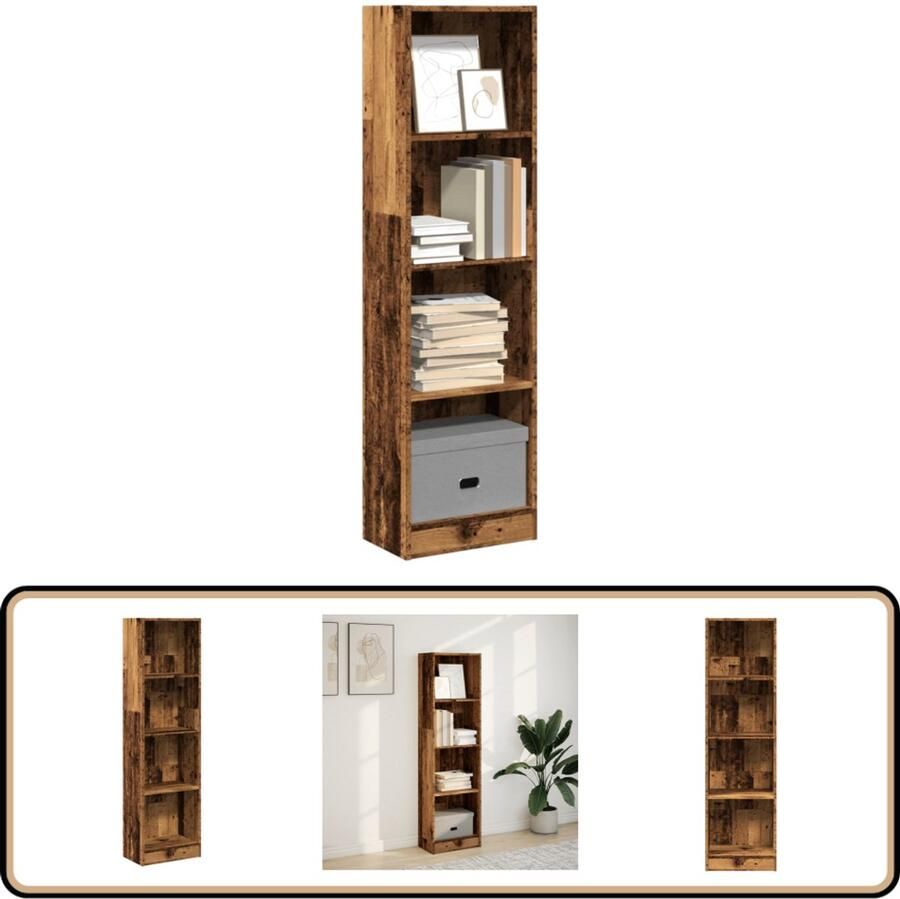 VidaXL Boekenkast 40x24x143 cm Oud Houtkleurig Boekenkast Boekenkasten Boeken Plank Schappenkast
