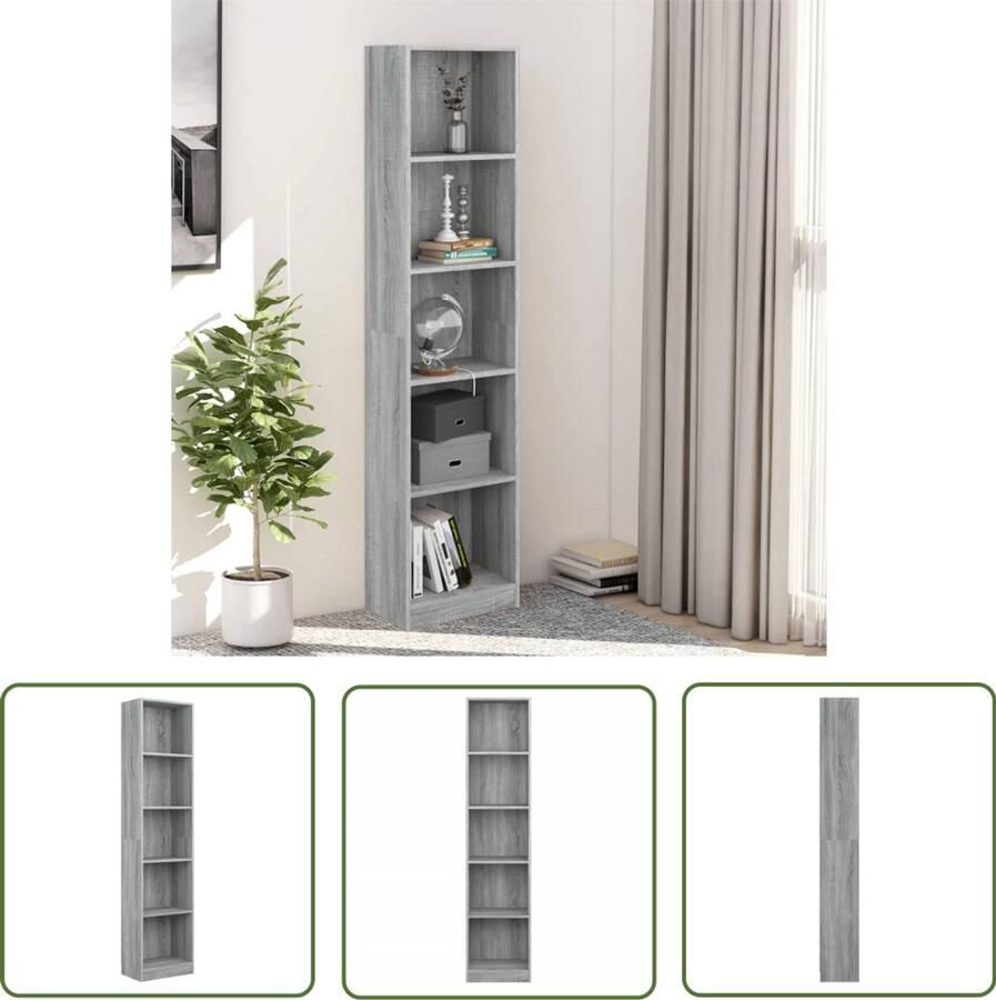 VidaXL Boekenkast 40x24x175 cm Grijs Sonoma Eiken Boekenkast Bibliotheek Houten Kast Grijze Boekenkast Sonoma Eiken