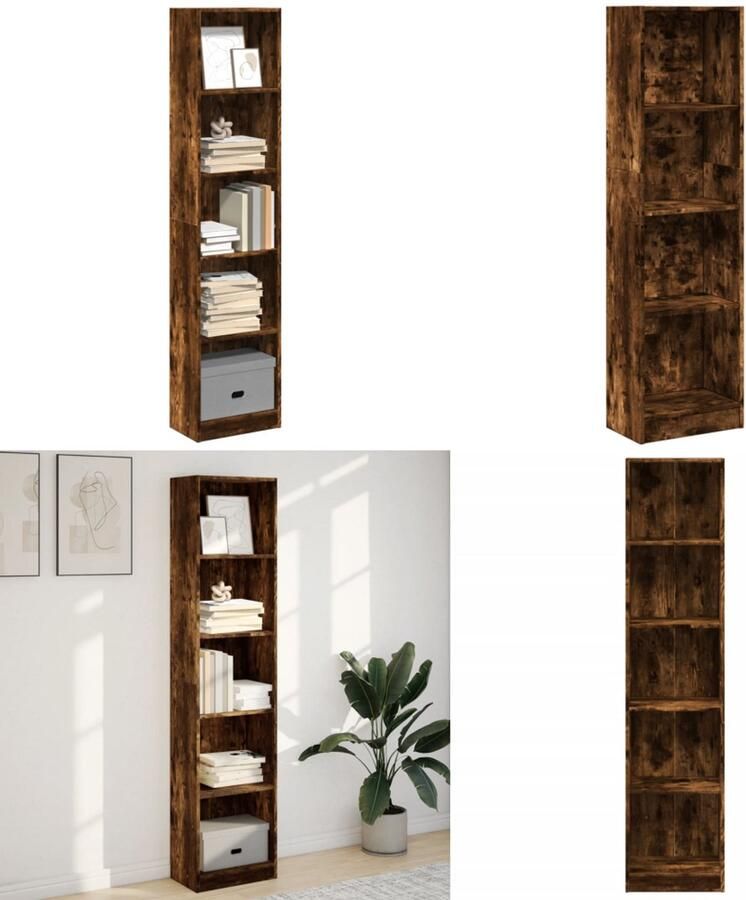 VidaXL Boekenkast 40x24x176 cm bewerkt hout gerookt eikenkleurig Boekenkast Boekenkasten Boeken Plank Schappenkast