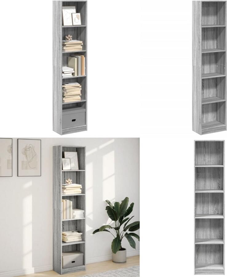 VidaXL Boekenkast 40x24x176 cm bewerkt hout grijs sonoma eikenkleurig Boekenkast Boekenkasten Boeken Plank Schappenkast