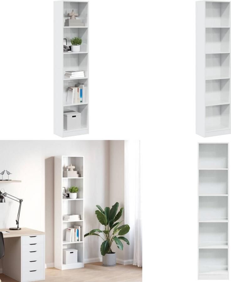 VidaXL Boekenkast 40x24x176 cm bewerkt hout hoogglans wit Boekenkast Boekenkasten Boeken Plank Schappenkast