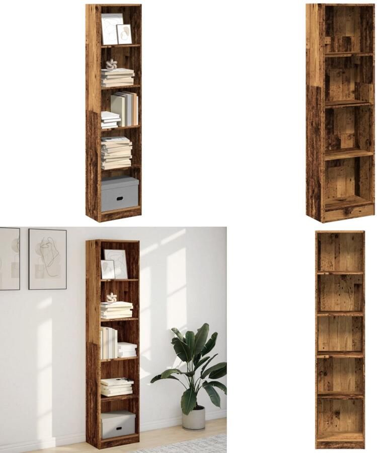 VidaXL Boekenkast 40x24x176 cm bewerkt hout oud houtkleurig Boekenkast Boekenkasten Boeken Plank Schappenkast