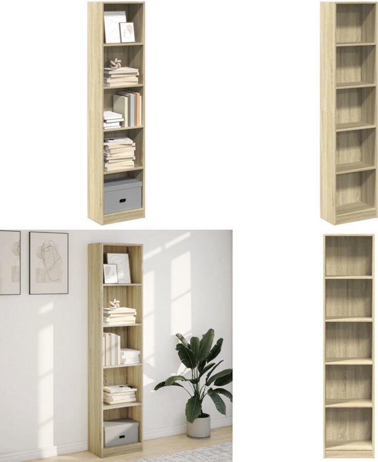 VidaXL Boekenkast 40x24x176 cm bewerkt hout sonoma eikenkleurig Boekenkast Boekenkasten Boeken Plank Schappenkast