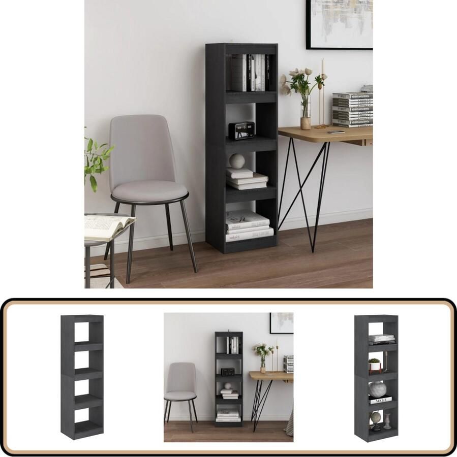 VidaXL Boekenkast 40x30x135 5 cm Grenenhout Grijs Boekenkast Kamerscherm Hout Grijze Boekenkast Grenoblehouten Boekenkast