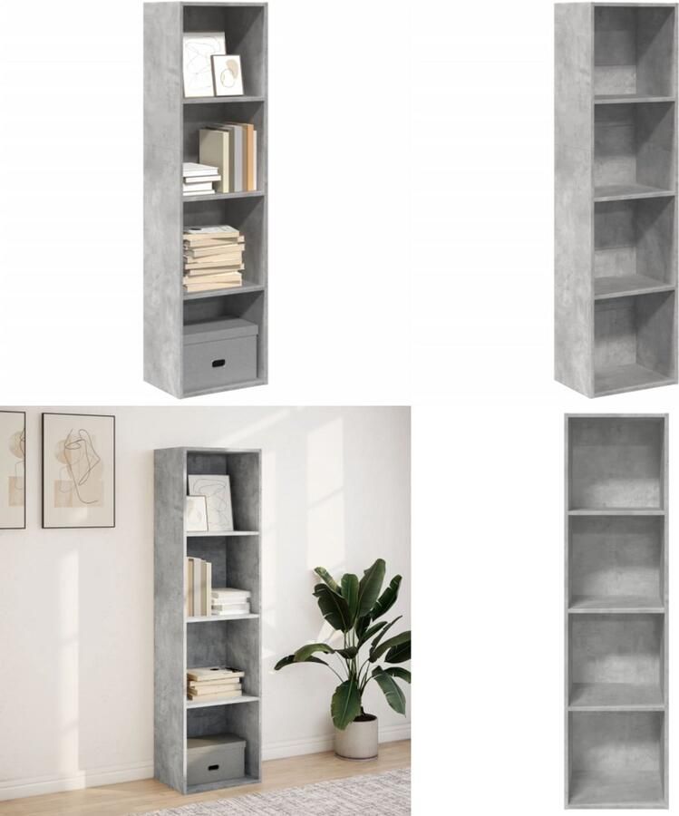 VidaXL Boekenkast 40x30x152 cm bewerkt hout betongrijs Boekenkast Boekenkasten Boeken Plank Schappenkast