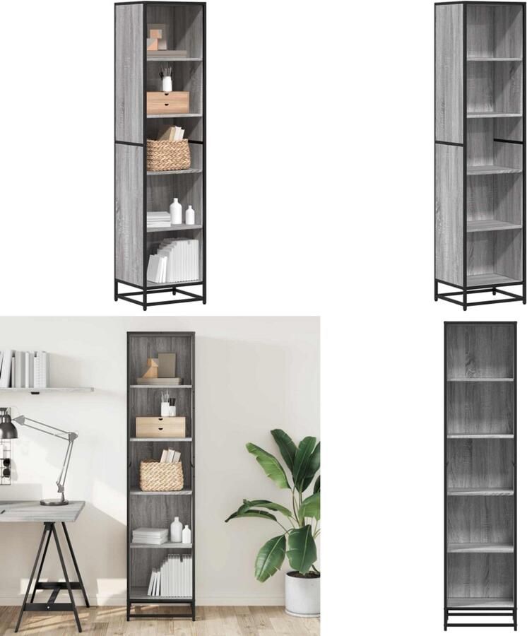 VidaXL Boekenkast 40x35x170 5 cm bewerkt hout grijs sonoma eikenkleur Boekenkast Boekenkasten Boekenschap Boekenstandaard