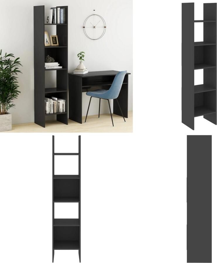 VidaXL Boekenkast 40x35x180 cm bewerkt hout grijs Boekenkast Boekenkasten Boekenmeubel Boekenmeubels
