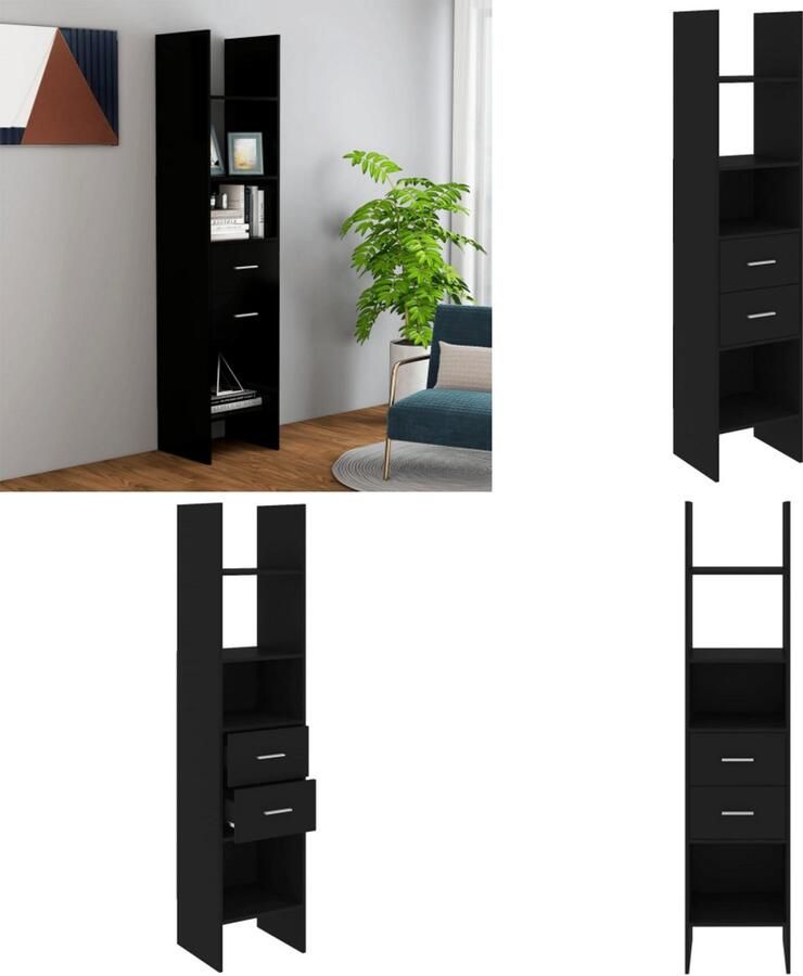 VidaXL Boekenkast 40x35x180 cm bewerkt hout zwart Boekenkast Boekenkasten Boekenmeubel Boekenmeubels