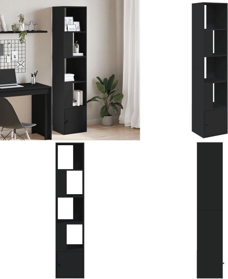 VidaXL Boekenkast 40x36x189 cm bewerkt hout zwart Boekenkast Boekenkasten Boeken Plank Schappenkast