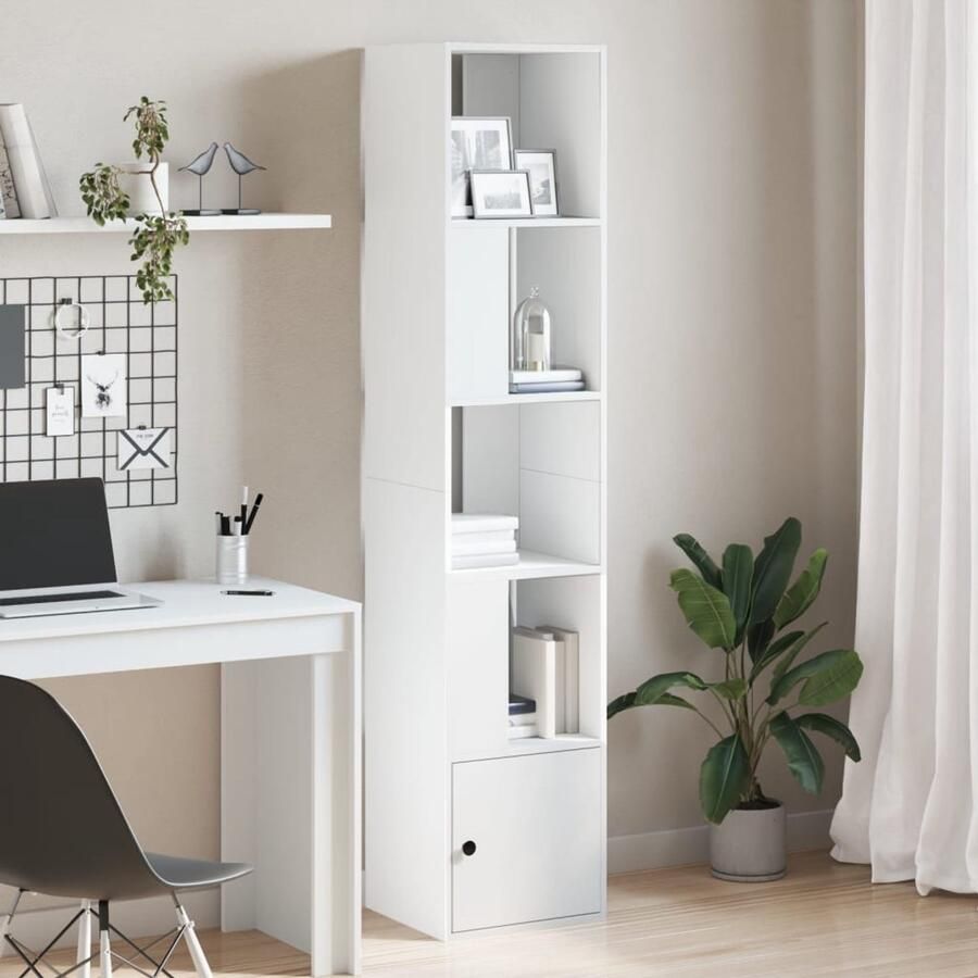 The Living Store Boekenkast 40x36x189 cm bewerkt hout wit Boekenkast Houten Boekenkast Witte Boekenkast Opbergkast Kast