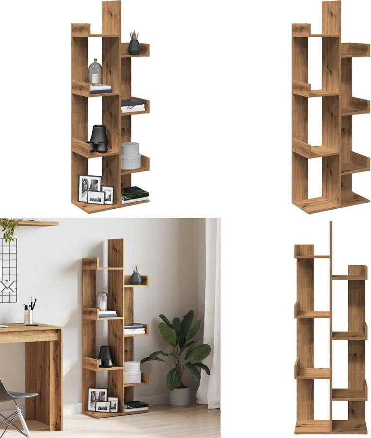 VidaXL Boekenkast 48x25 5x140 cm bewerkt hout artisanaal eikenkleurig Boekenkast Boekenkasten Boekenplank Boekenkast
