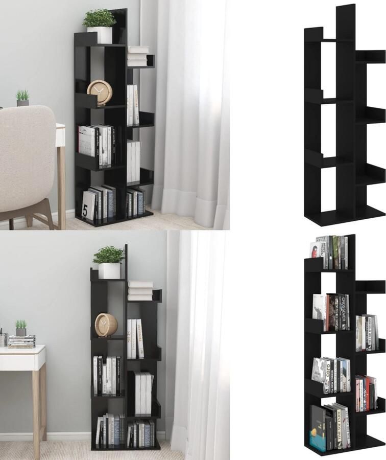 VidaXL Boekenkast 48x25 5x140 cm bewerkt hout zwart Boekenkast Boekenkasten Kast Kasten