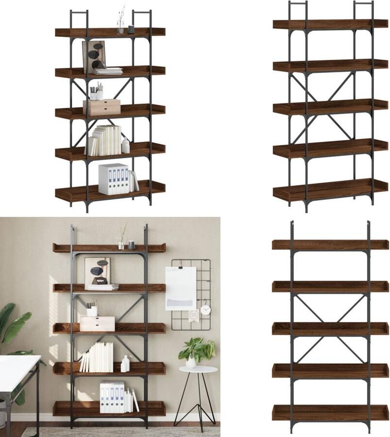 VidaXL Boekenkast 5-laags 100x33x180 5 cm bewerkt hout bruineikenkleur Boekenkast Boekenkasten Boeken Plank Schappenkast
