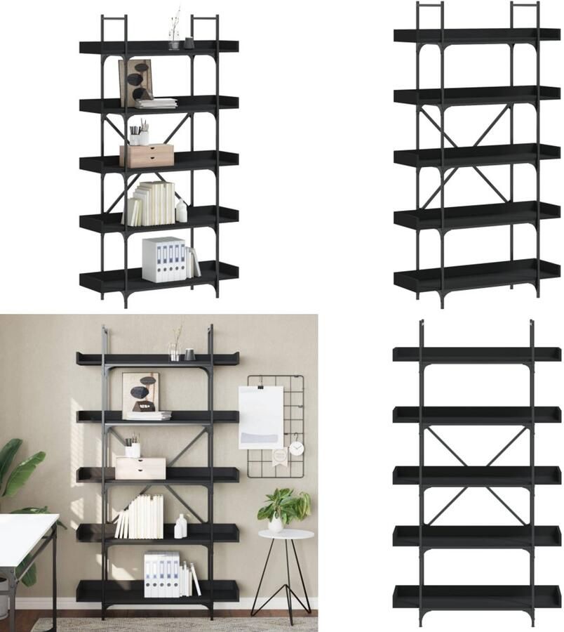 The Living Store Boekenkast 5-laags 100x33x180 5 cm bewerkt hout zwart Boekenkast Industrieel Design Houten Boekenkast Zwarte Boekenkast Boekenplank
