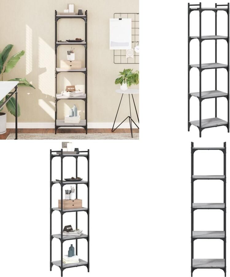 VidaXL Boekenkast 5-laags 40x30x154 cm bewerkt hout grijs sonoma eiken Boekenkast Boekenkasten Boeken Plank Schappenkast