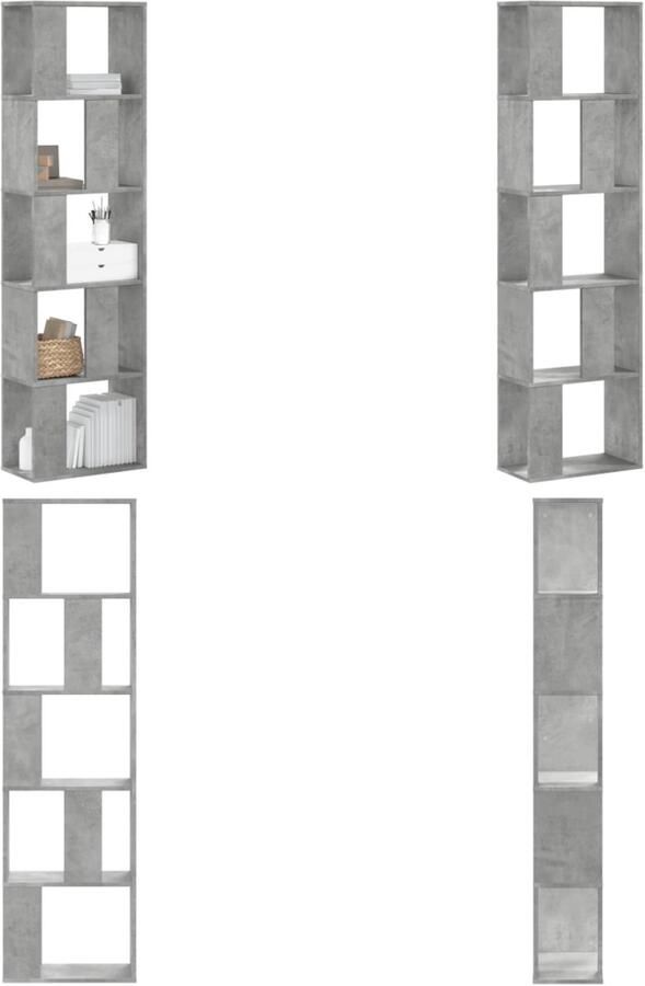 VidaXL Boekenkast 5-laags 45x23 5x162 5 cm bewerkt hout betongrijs Boekenkast Boekenkasten Boeken Plank Schappenkast