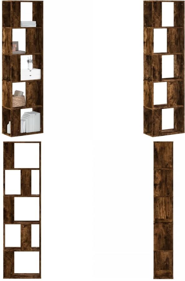 VidaXL Boekenkast 5-laags 45x23 5x162 5 cm bewerkt hout gerookt eiken Boekenkast Boekenkasten Boeken Plank Schappenkast