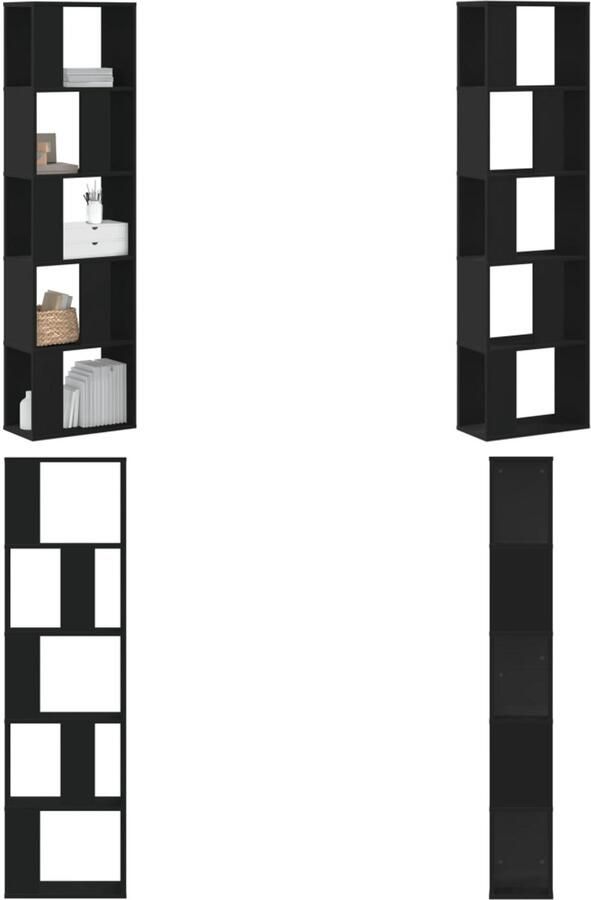 VidaXL Boekenkast 5-laags 45x23 5x162 5 cm bewerkt hout zwart Boekenkast Boekenkasten Boeken Plank Schappenkast