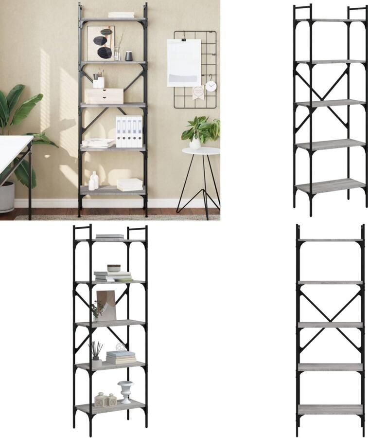 VidaXL Boekenkast 5-laags 56x31 5x174 cm bewerkt hout grijs sonoma Boekenkast Boekenkasten Boeken Plank Schappenkast