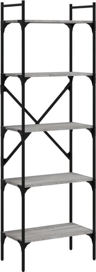 The Living Store Boekenkast Industrial Grijs Sonoma Eiken 56 x 31.5 x 174 cm Duurzaam materiaal Boekenkast Industrieel Houten Boekenkast Grijze Boekenkast Bibliotheek