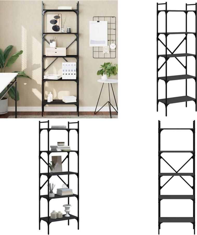 VidaXL Boekenkast 5-laags 56x31 5x174 cm bewerkt hout zwart Boekenkast Boekenkasten Boeken Plank Schappenkast