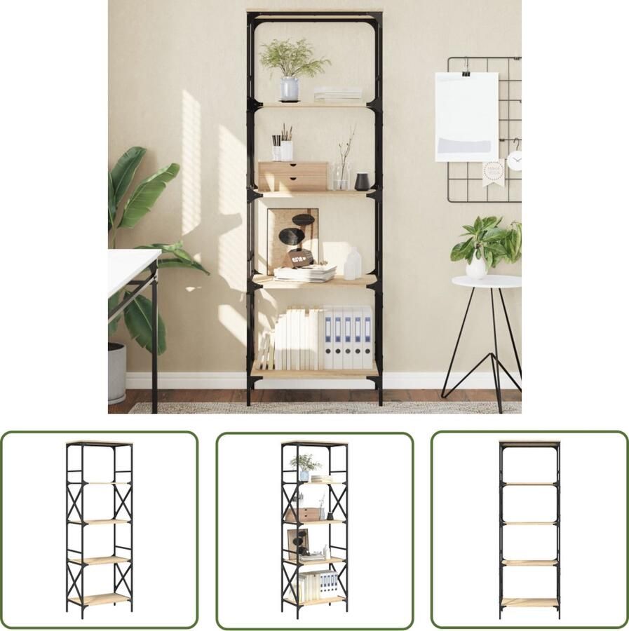 The Living Store Boekenkast 5-laags 59 x 35 x 171 cm bewerkt hout sonoma eiken Boekenkast Houten Boekenkast Eiken Boekenkast Industriele Boekenkast Boekenplank
