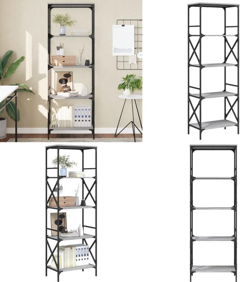 VidaXL Boekenkast 5-laags 59x35x171 cm bewerkt hout grijs sonoma eiken Boekenkast Boekenkasten Boeken Plank Schappenkast