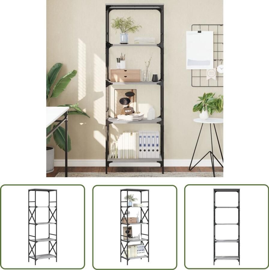 VidaXL Boekenkast 5-laags 59x35x171 cm Grijs Eiken Boekenkast Houten Boekenkast Grijze Boekenkast Industriele Boekenkast Boekenplank Opslagoplossing Woonaccessoires