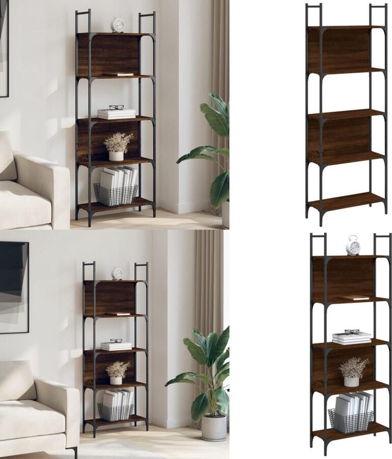 VidaXL Boekenkast 5-laags 60 5x24x166 5 cm bewerkt hout bruineiken Boekenkast Boekenkasten Boeken Plank Schappenkast