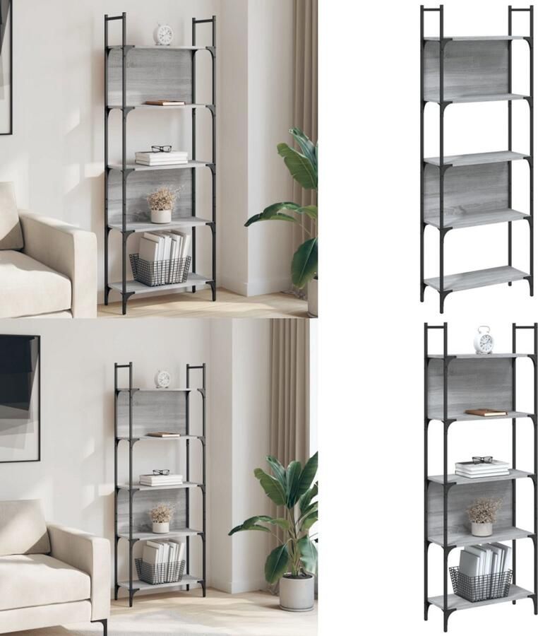 VidaXL Boekenkast 5-laags 60 5x24x166 5 cm bewerkt hout grijs sonoma Boekenkast Boekenkasten Boeken Plank Schappenkast