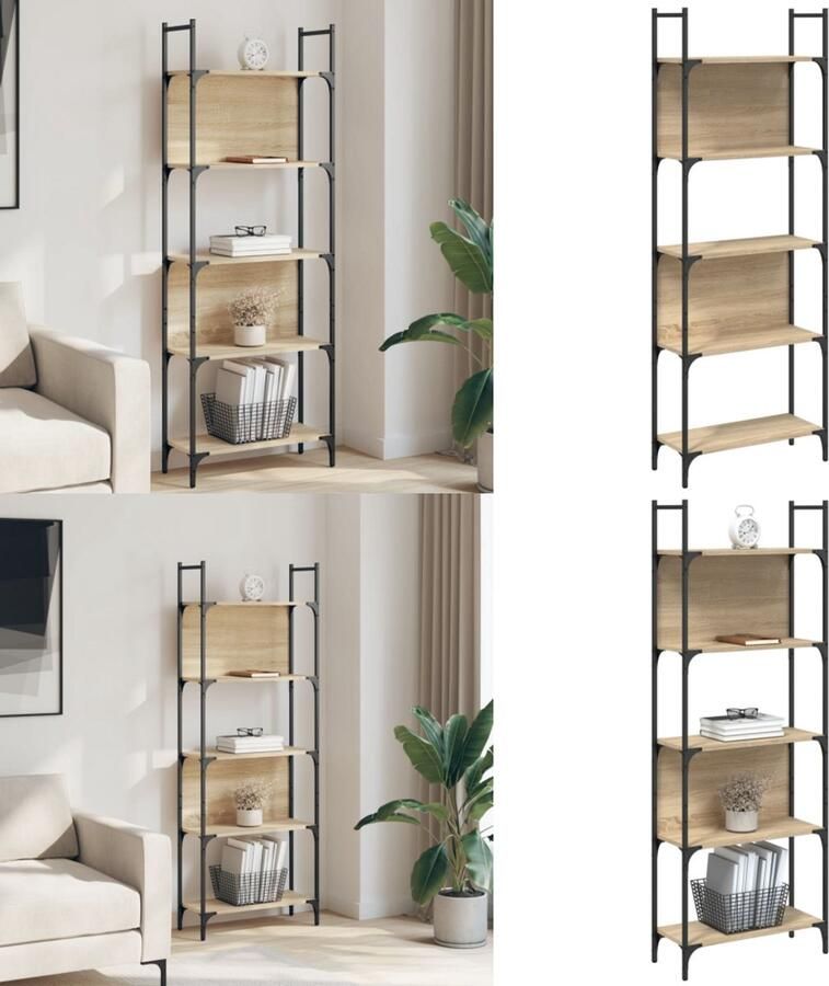 VidaXL Boekenkast 5-laags 60 5x24x166 5 cm bewerkt hout sonoma eiken Boekenkast Boekenkasten Boeken Plank Schappenkast